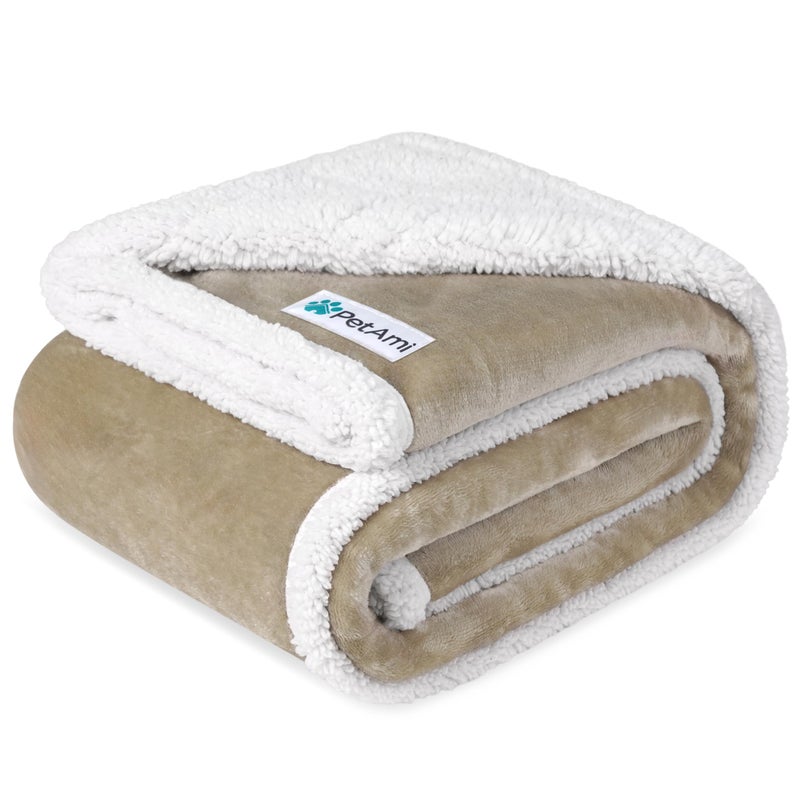 PetAmi Waterproof Dog Blanket for Medium Large Dog Puppy Cat Throw for Couch Cover Leakproof Protection, Sherpa Fleece, Reversible Soft Washable 60x40 Taupe - Image 1
